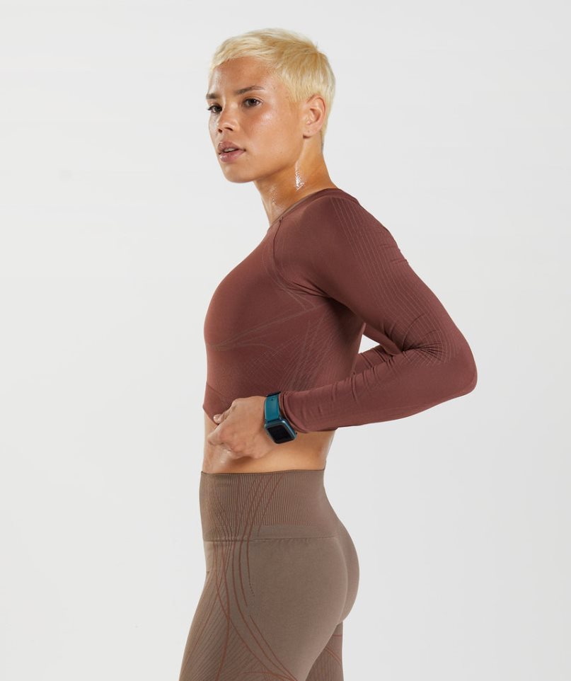 Women's Gymshark Apex Seamless Cropped Tops Dark Brown | CA AND085